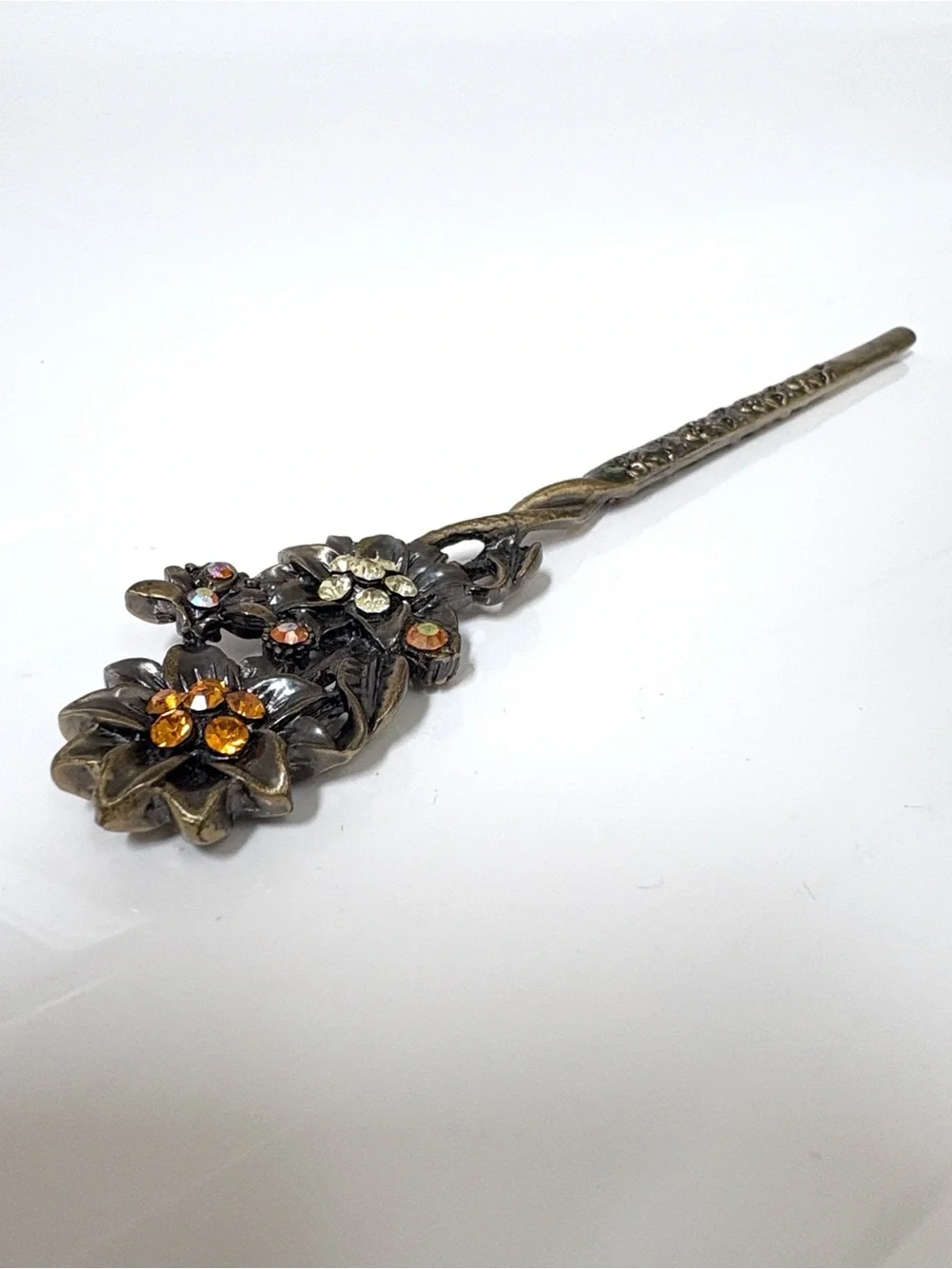 Antique Gold Floral Jeweled Hair Stick